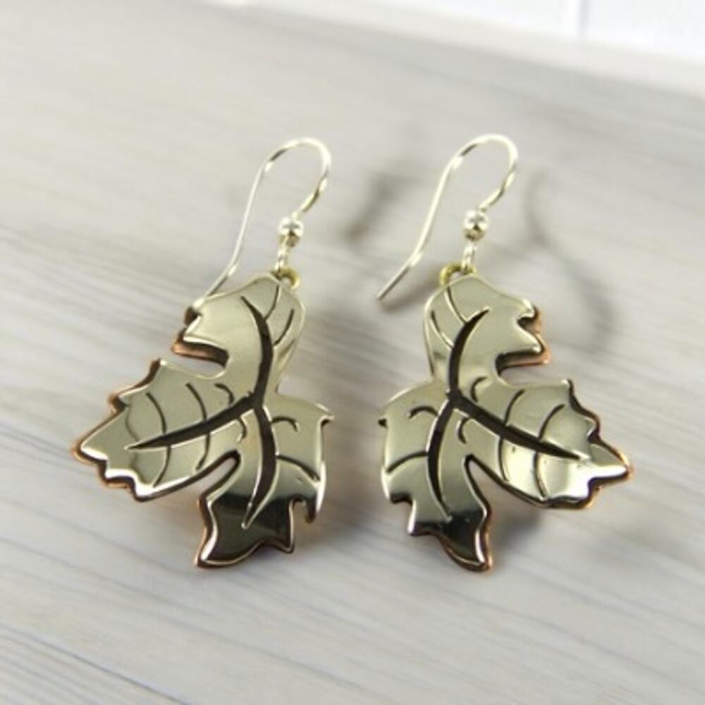 Far Fetched Autumn Grape Leaf Earrings Vintner Wine Sommelier Dangle Earrings